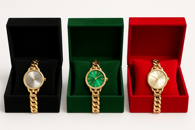 Montre Femme Élégante - Bracelet Chaîne Dorée & Boîtier Noir﻿